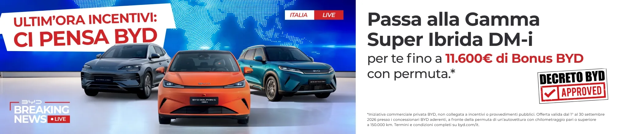 Bonus BYD: fino a 11.600€ di Bonus con permuta su tutta la gamma elettrica e ibrida plug-in