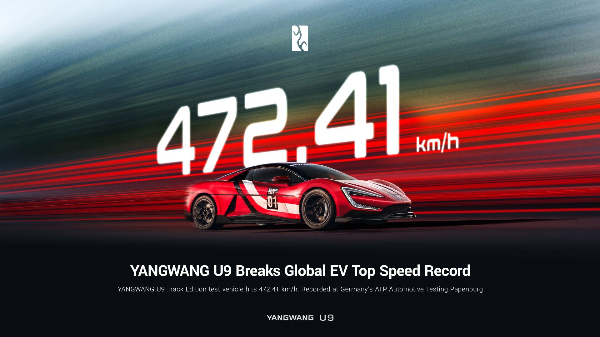 Papenburg, Germany -- YANGWANG, BYD’s high-end sub-brand, has set a new global electric vehicle (EV) top-speed record of 472.41 km/h at the ATP Automotive Testing Papenburg test track in Germany.