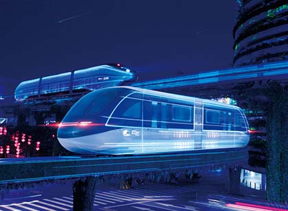 Dos trenes de noche estilo futurista