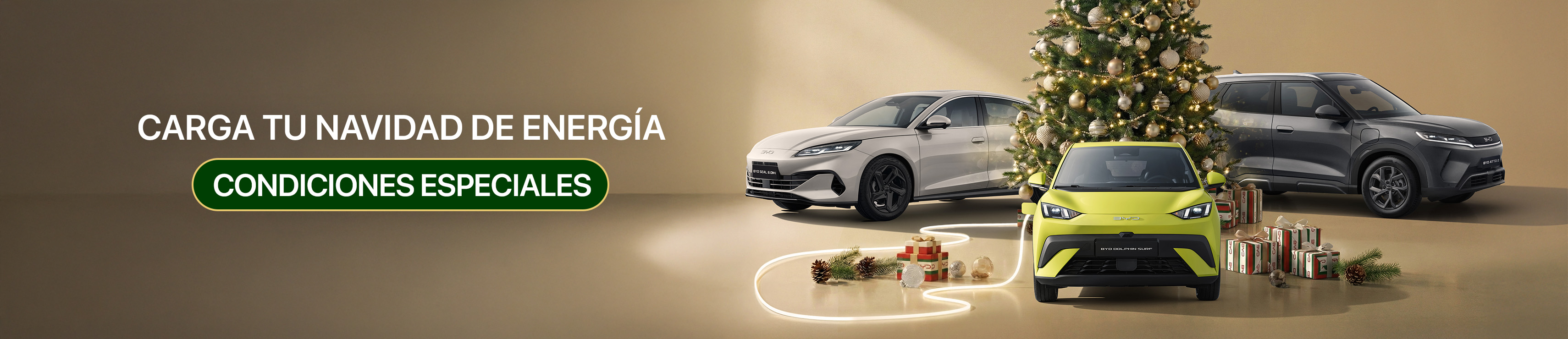Dolphin surf, Atto 2 y Seal 6 DM-i con árbol de navidad y regalos BYD. Carga tu Navidad de energía. Condiciones especiales