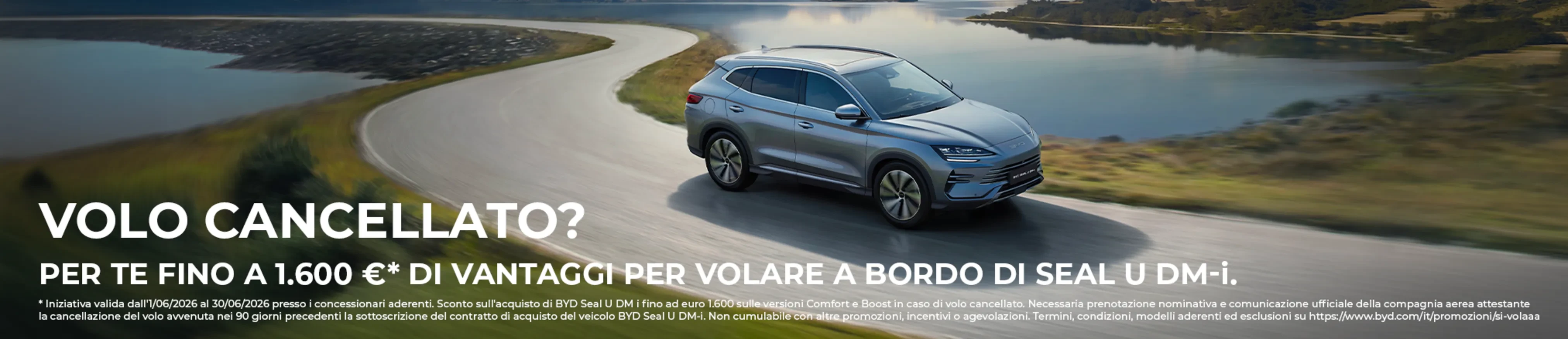 Promozione BYD Sì volaaa: sconto fino a 1600€ su Seal U DM-i per chi ha subito la cancellazione di un volo
