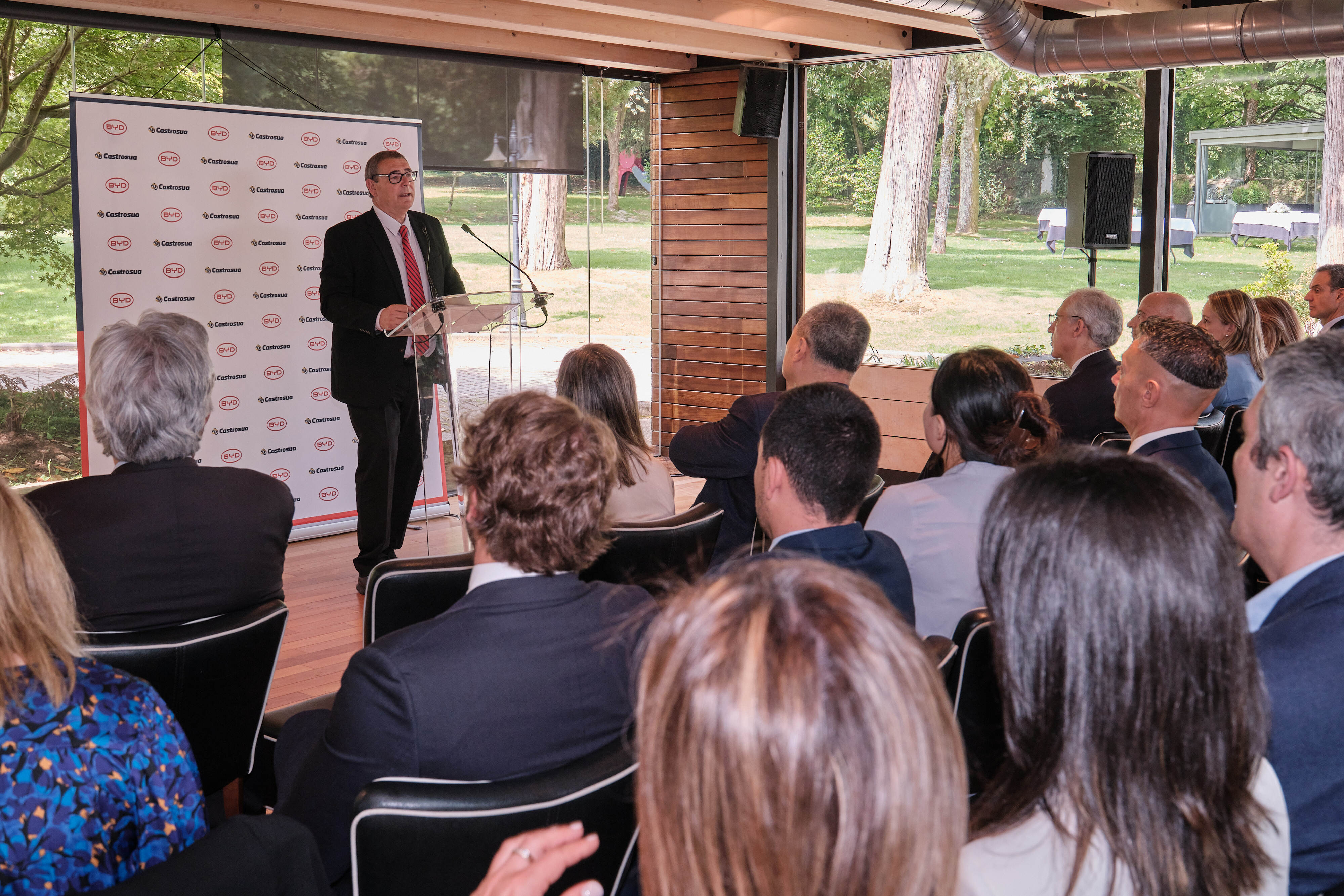 Javier Contijoch, Vice President eBus Sales of BYD Europe, is delivering the speech at the Official Presentation Ceremony